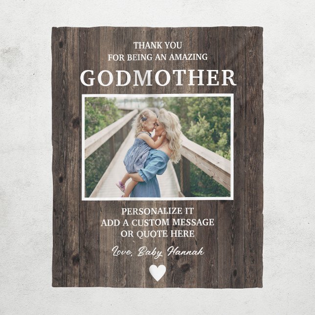 Rustic Wood Godmother Thank You Personalized Fleece Blanket (Creator Uploaded)