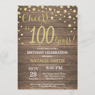 Rustic Wood Gold 100th Birthday Diamond Invitation