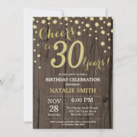 Rustic Wood Gold 30th Birthday Diamond