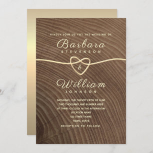 Rustic Wood Gold Calligraphy Wedding Invitation
