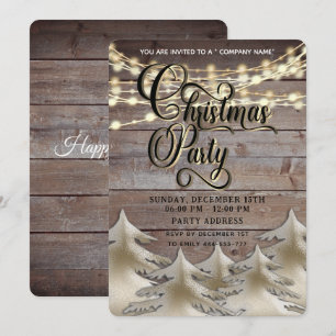 Rustic wood gold corporate Christmas party Invitation