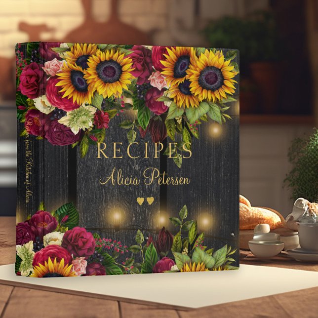 Rustic wood gold floral bridal shower recipes binder (Creator Uploaded)
