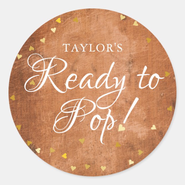 Rustic Wood Gold Hearts Ready to Pop Classic Round Sticker (Front)