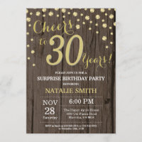 Rustic Wood Gold Surprise 30th Birthday Diamond