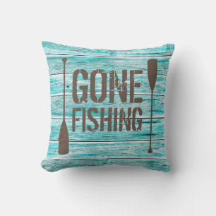 Rustic Wood Gone Fishing Throw Pillow
