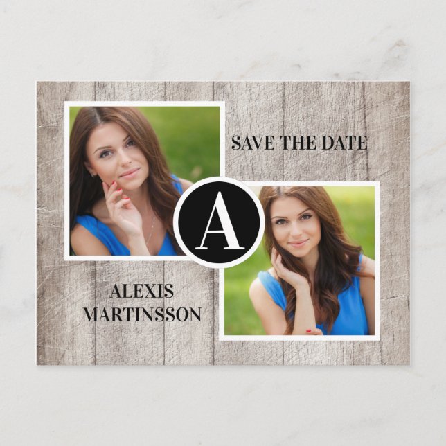 Rustic Wood Graduation 2 Photo Save Date Announcement Postcard (Front)