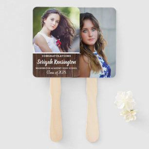 Rustic Wood Graduation Female Photo Hand Fan