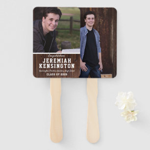 Rustic Wood Graduation Male Photo Hand Fan
