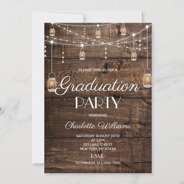 Rustic Wood Graduation Party Invitation (Front)