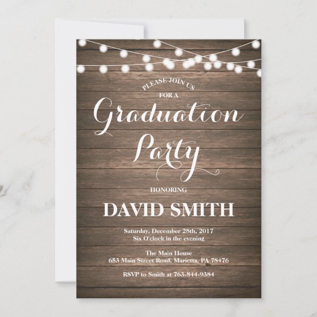 Rustic Wood Graduation Party Invitation Card (Front)