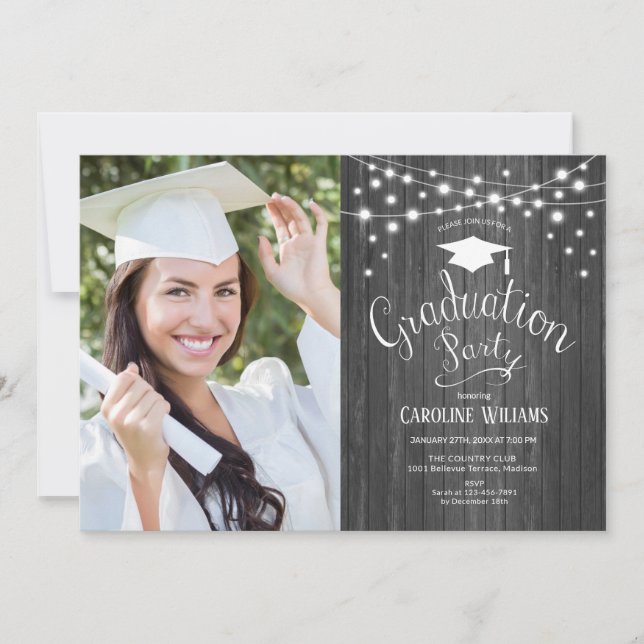Rustic Wood Graduation Party With Photo Invitation (Front)