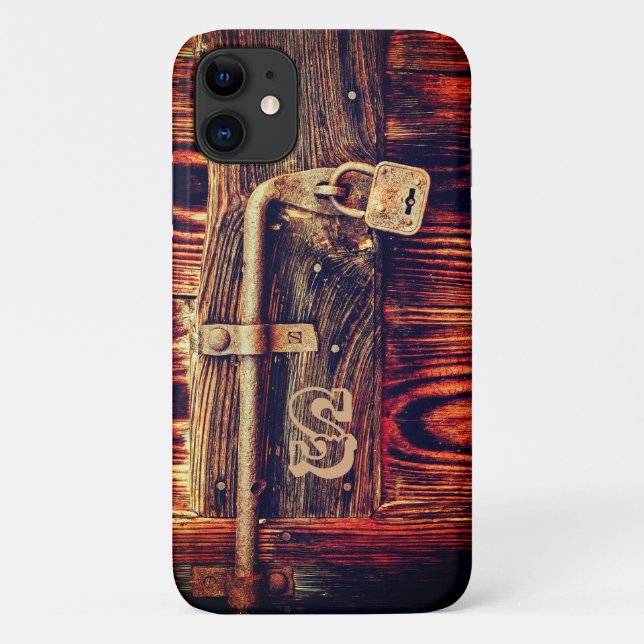 Rustic wood grain antique brass lock brown Case-Mate iPhone case (Back)