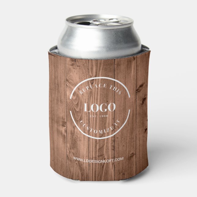 Rustic Wood Grain Custom Logo Personalize Can Cooler (Can Front)