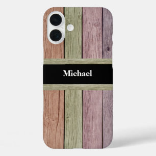Rustic Wood Grain Customizable Name iPhone 16 Plus Case