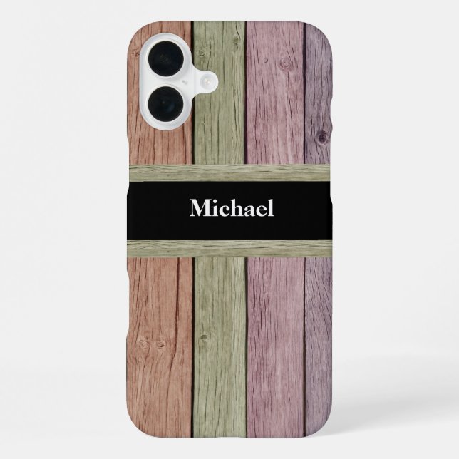 Rustic Wood Grain Customizable Name  iPhone Case (Back)