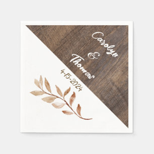 Rustic Wood Grain Farmhouse Floral Wedding Napkin