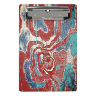 Rustic Wood Grain Knot Texture in Red Blue White Mini Clipboard