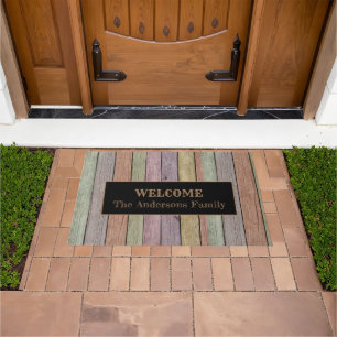 Rustic Wood Grain Pastel Welcome Doormat