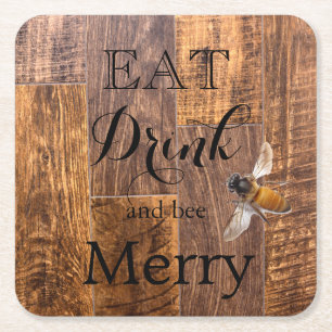 Rustic wood grain pattern,  square paper coaster