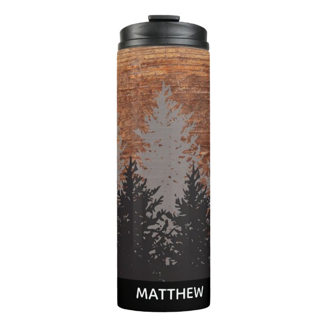 Rustic Wood Grain Personalized Thermal Tumbler (Front)