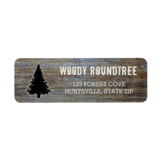 Rustic Wood Grain | Pine Tree Evergreen Silhouette Return Address Label