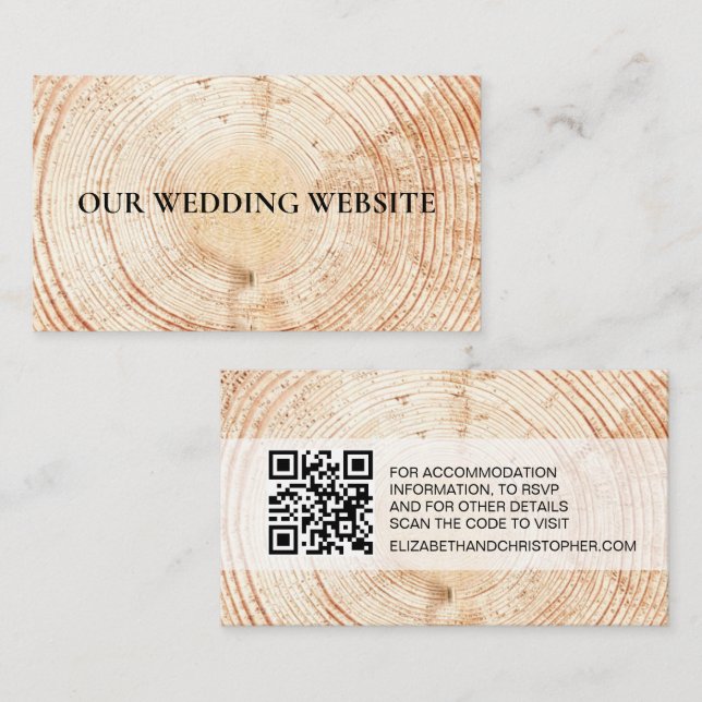 Rustic Wood Grain QR code wedding website Enclosure Card (Front/Back)