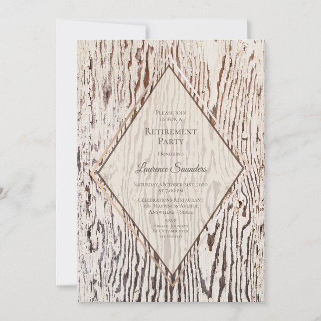Rustic Wood Grain Retirement Invitation (Front)