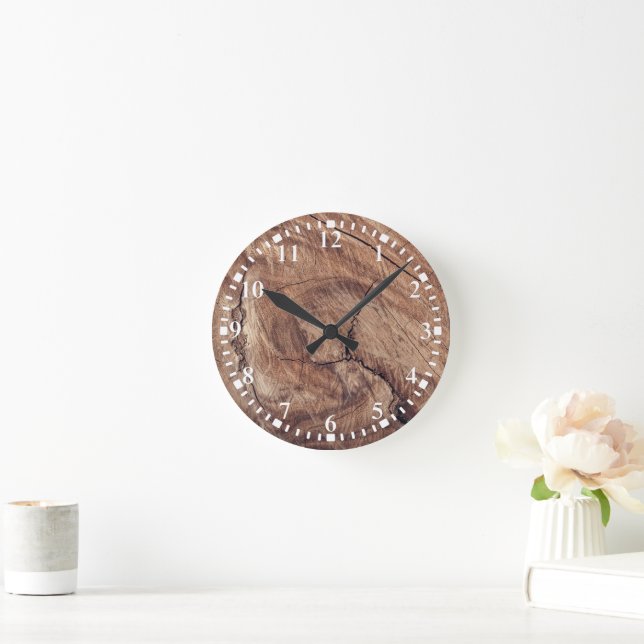 Rustic Wood Grain Texture Design Round Clock (Home)