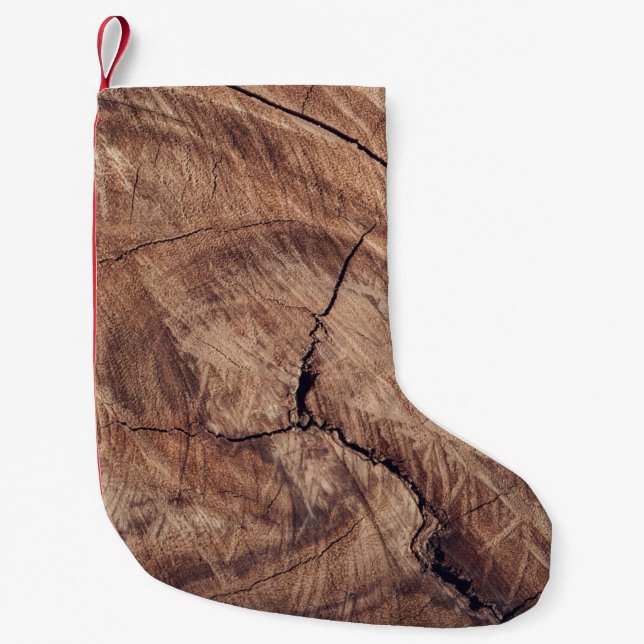 Rustic Wood Grain Texture Design Small Christmas Stocking (Front)