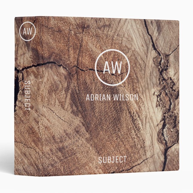 Rustic Wood Grain Texture Monogram Binder (Front/Spine)