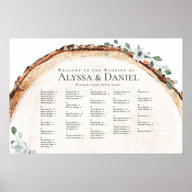 Rustic Wood Grain Tree ring Wedding Seating Chart (Front)