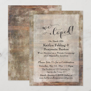 Rustic Wood Grain We Eloped Typography, Reception Invitation