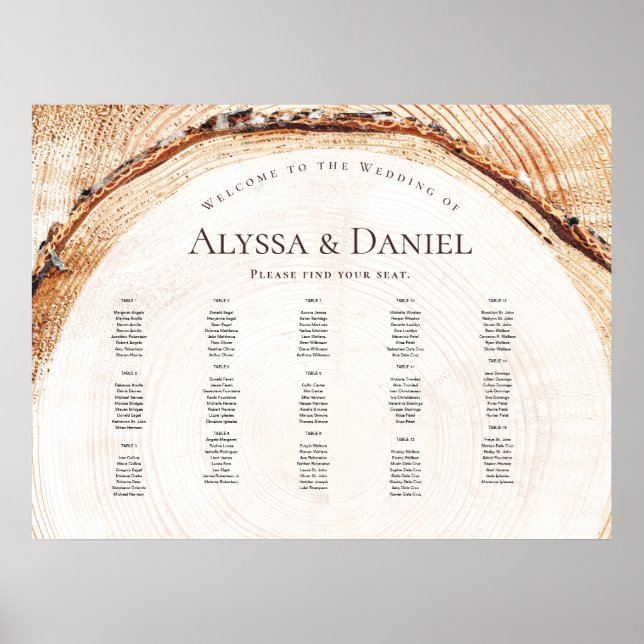 Rustic Wood Grain Wedding by Table Seating Chart (Front)