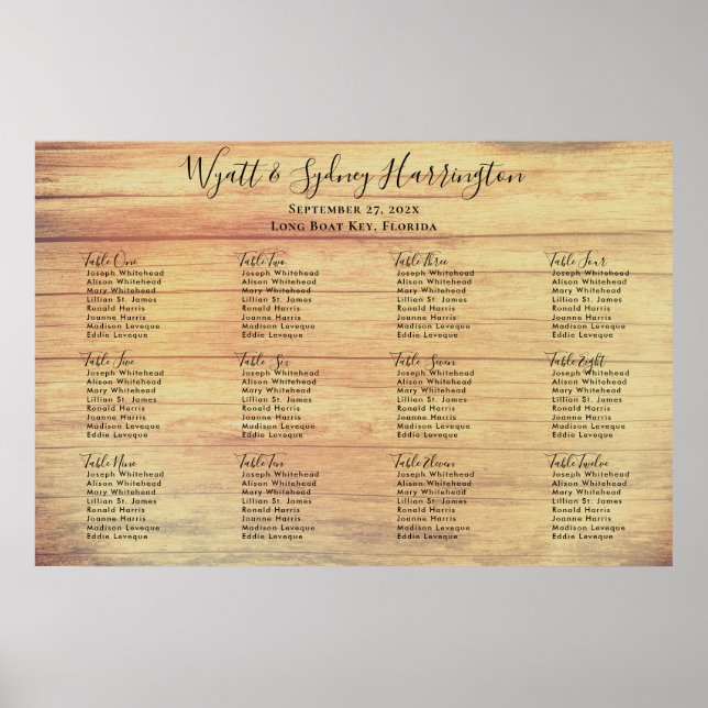 Rustic Wood Grain Wedding Reception Seating Chart (Front)