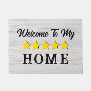 Rustic Wood Grain Welcome To My Five Star Home  Doormat
