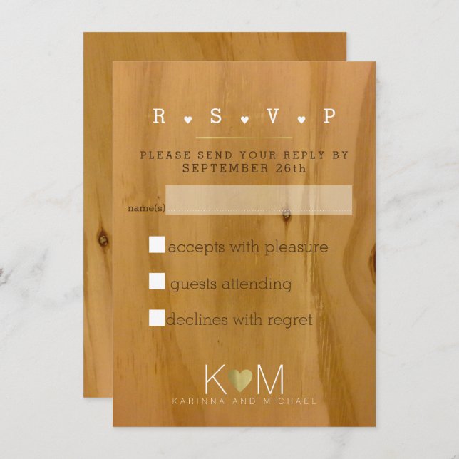 Rustic wood grains wedding-party rsvp invitation (Front/Back)