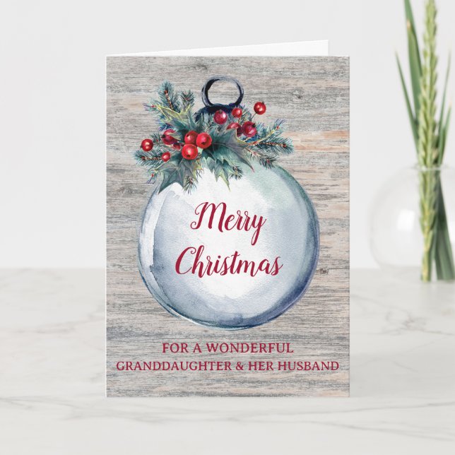 Rustic Wood Granddaughter & Her Husband Christmas Card (Front)