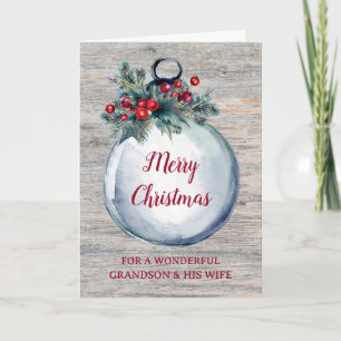 Rustic Wood Grandson and His Wife Merry Christmas Card