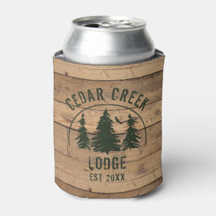 Rustic Wood Green Trees Cabin Lodge Personalized Can Cooler