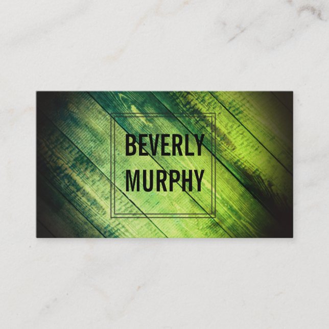 Rustic Wood Green with Embellishment and Vignette Business Card (Front)