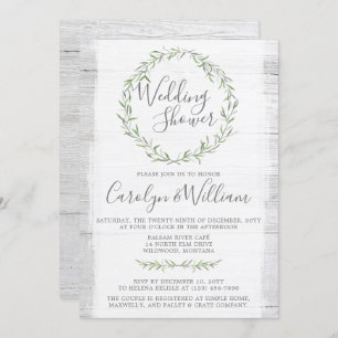 Rustic Wood Green Wreath Wedding Shower Invitation