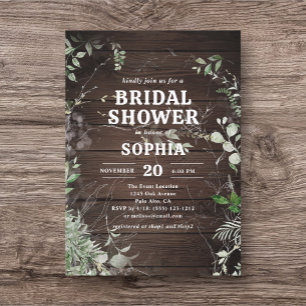 Rustic Wood Greenery Bridal Shower Invitation