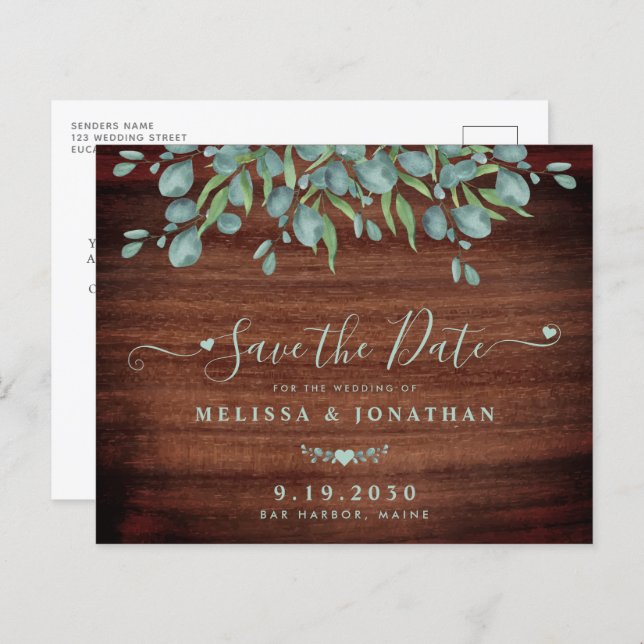 Rustic Wood Greenery Budget Wedding Save The Date (Front/Back)