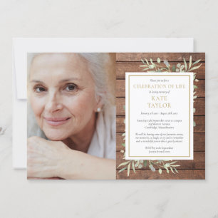 Rustic Wood Greenery Celebration of Life Photo Invitation