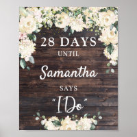 Rustic wood greenery floral bridal countdown sign
