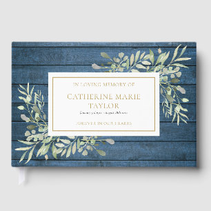 Rustic Wood Greenery In Loving Memory Funeral Guest Book