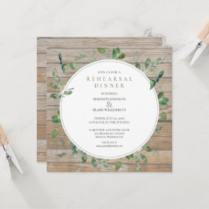 Rustic Wood Greenery Rehearsal Dinner Invitation