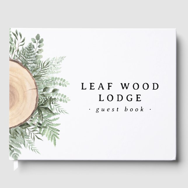 Rustic Wood Greenery Vacation Rental Bed Breakfast Guest Book (Front)