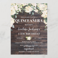 Rustic wood greenery white floral boho Quinceañera