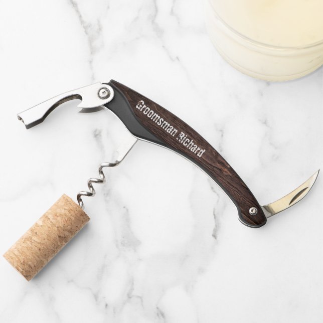 Rustic Wood Groomsman Gift Corkscrew (Front)